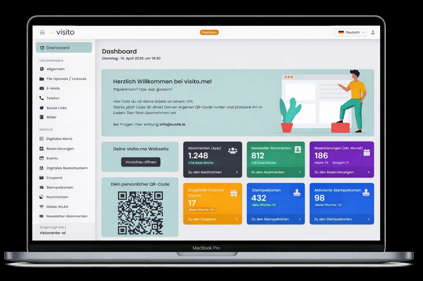 Dashboard-Vorschau der visito Plattform